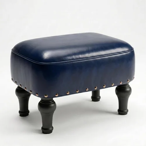 Vista 10 de Cmishe Reposapiés otomano de cuero, reposapiés vintage, asiento tapizado de espuma gruesa, reposapiés de madera, banco para zapatos debajo del Negro
