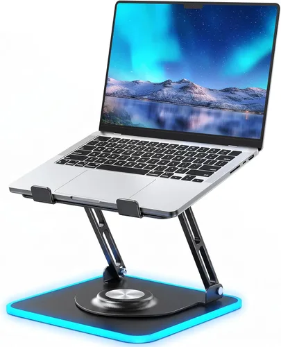 Vista 8 de Soporte para computadora portátil para escritorio, elevador acrílico transparente ajustable y plegable con base giratoria de 360°, soporte