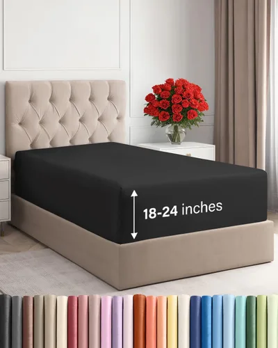 Vista 155 de Sábana bajera ajustable extra profunda Twin XL – Sábana bajera individual de lujo de hotel solamente – Se adapta fácilmente a colchones de 18 a 24