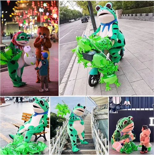 Vista 6 de Stegosaurus Disfraz inflable de rana para adultos, disfraces de animales lindos para Halloween, divertido traje inflable para hombres y mujeres