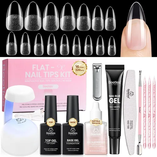 Vista 18 de Beetles - Kit de uñas de gel FlatX, almendra corta, 320 puntas de uñas de 16 tamaños, con pegamento sólido de uñas de 0.5 onzas, removedor