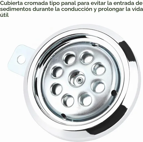 Vista 4 de Acouto Bocina Universal para Motocicleta 105dB 12V 85mm de Metal Cromado Plateado