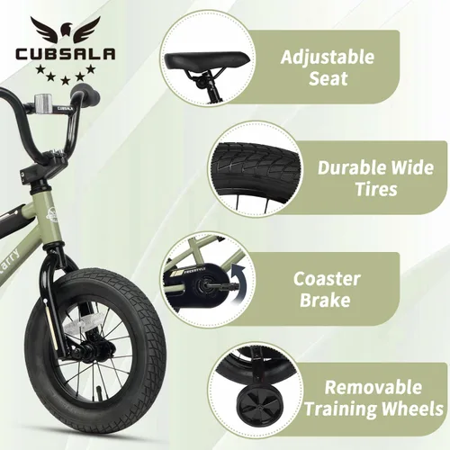 Vista 2 de cubsala Bicicleta para niños de 12, 14, 16, 18 pulgadas, estilo BMX, con ruedas de entrenamiento, freno para niños de 2 a 10 años, varios