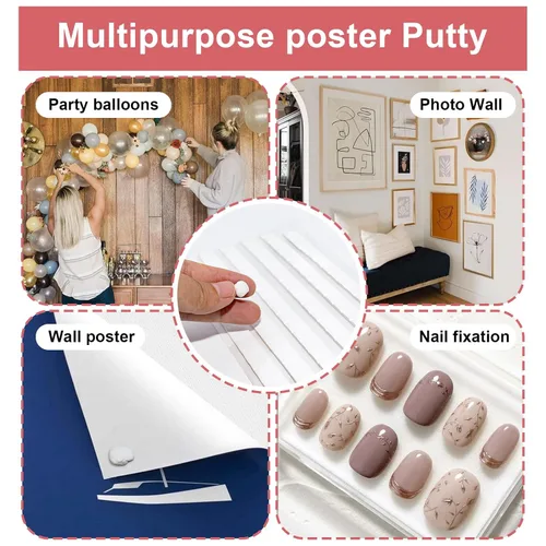 Vista 2 de 96 Piezas de Adhesivo Pegajoso para Póster, Masilla Pegajosa de Montaje Reutilizable Removible No Tóxica para Colgar en la Pared DIY (Blanco)