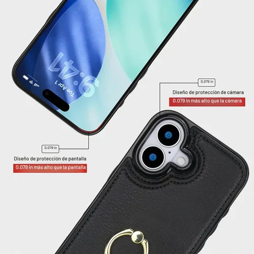 Vista 8 de Folosu Funda compatible con iPhone 17 con soporte para tarjetas, rotación de 360°, soporte de anillo de dedo con función atril, bloqueo RFID