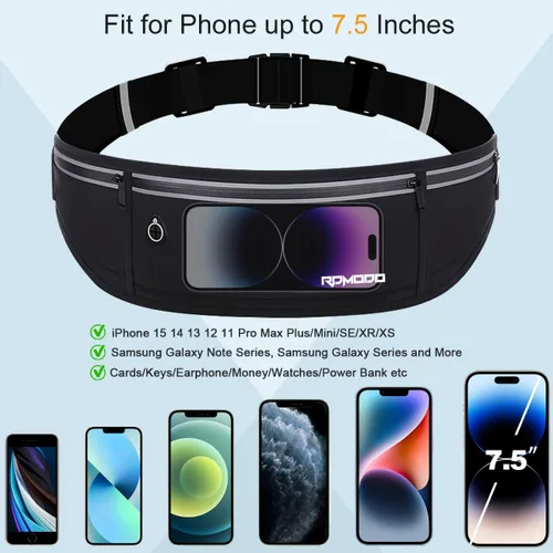 Vista 4 de Cinturón delgado para correr, soporte para teléfono de 3 bolsillos para correr, caminar, andar en bicicleta, riñonera impermeable para mujeres