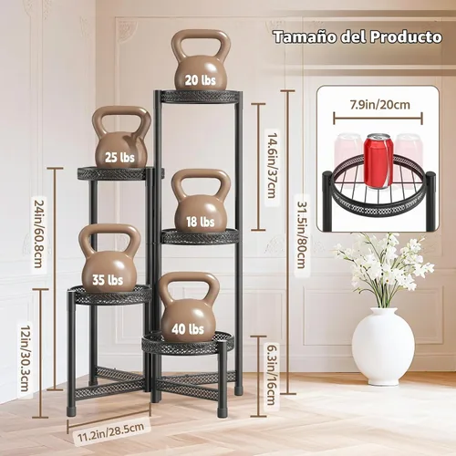 Vista 6 de LASZOLA Soporte alto plegable para plantas de 5 niveles para interiores y exteriores, para macetas grandes, estante ajustable de metal resistente