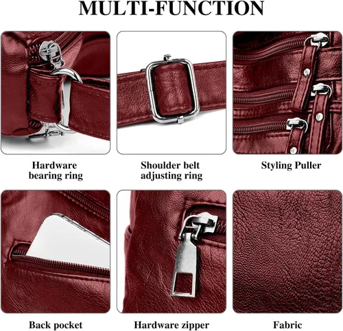 Vista 6 de WITERY Bolso Crossboby para mujer Bolso de hombro de piel sintética suave con múltiples bolsillos con correa ajustable