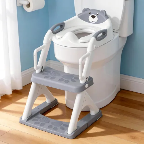 Vista 19 de SKYROKU - Asiento de entrenamiento para ir al baño, con escalera, para niños y niñas, cómodo y seguro con almohadillas antideslizantes