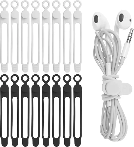 Vista 17 de Bridas de silicona para cables, organizador de cables (16 negro (16pcs-Black)