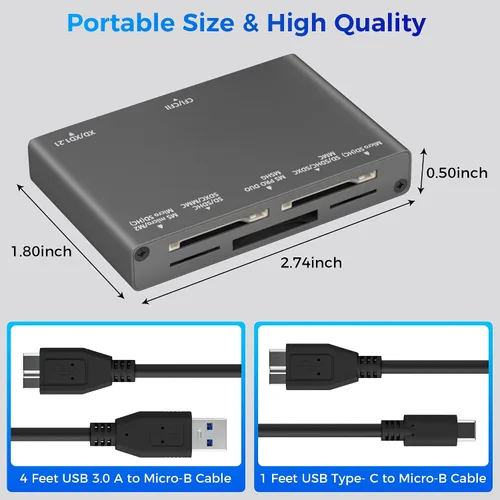 Vista 5 de Lector de tarjetas de memoria múltiple 7 en 1, lector de tarjetas SD USB 3.0 (5Gbps) Lectura simultáneamente 7 tarjetas para tarjeta de memoria