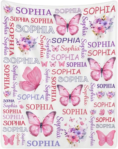 Vista 17 de Manta personalizada con nombre para adolescentes, niñas, niños, mantas de bebé personalizadas de franela ultra suave y acogedora, manta con nombre