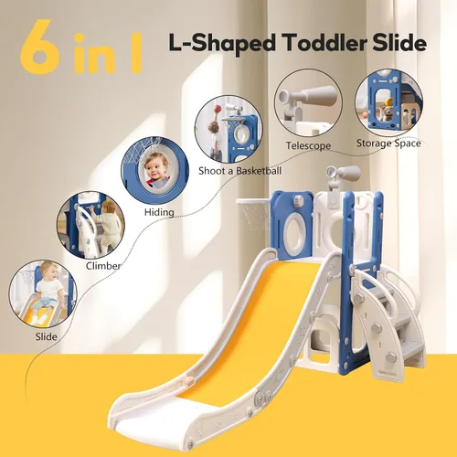 Vista 2 de 6 in 1 Toddler Playset with Slide,Toddler Slide,Slide for Kids with Basketball Hoop,Ball,Ring Toss,Kids Slide Toddler Playground Toddler Slide