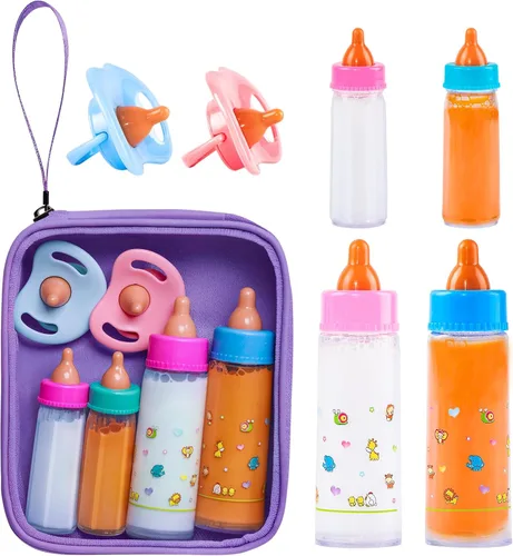 Vista 8 de SCOM Accesorios para biberones de muñeca de bebé, 6 piezas, juguetes de biberón, leche mágica que desaparece y jugo, juego de simulación