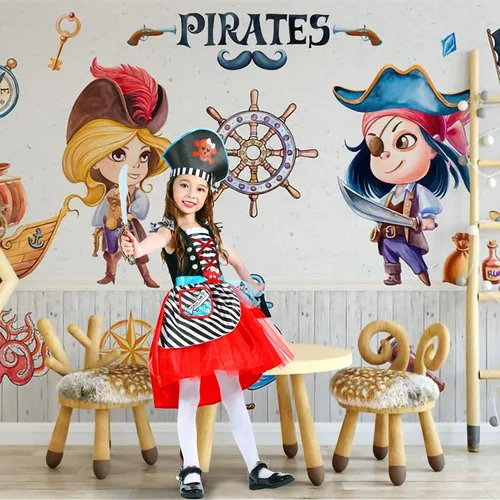 Vista 5 de Wizland Kids Pirate Costume Buccaneer Princess Costume Pirate Lass Costume Pirate Role Play Dress Up Set
