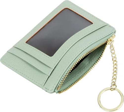 Vista 4 de Tarjetero delgado minimalista para mujer, monedero, monedero, llavero con bolsillo frontal con ventana de identificación