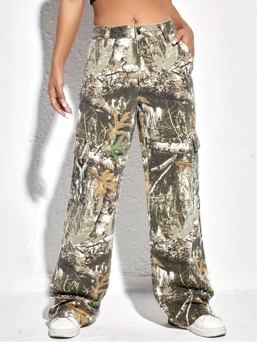 Vista 3 de Women's Camo Cargo Pants High Waist Baggy Wide Leg Camouflage Army Fatigue Slim Fit Pockets Joggers Sweatpants