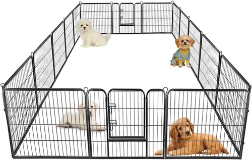Vista 11 de Corralito para perros para interiores, corralito de juego para cachorros para interiores y exteriores, valla de metal de 8 paneles con puertas