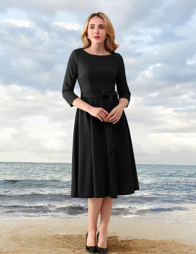 Vista 2 de DRESSTELLS Vestidos de cóctel para mujer, vestido vintage de boda para Negro
