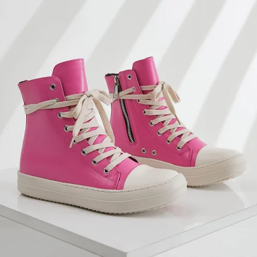 Vista 2 de MOFEEDOUKA Tenis de lona para mujer, con cordones, cómodos, con plataforma, con cremallera