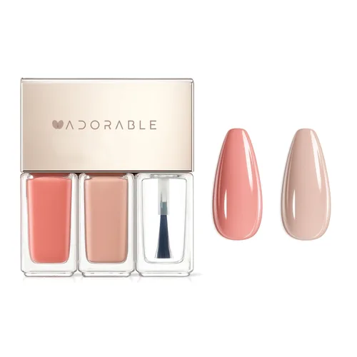Vista 14 de Juego de esmaltes de uñas rosa coral, juego de 3 piezas a base de agua vegano melocotón y rubor nude con capa superior brillante Uñas frescas