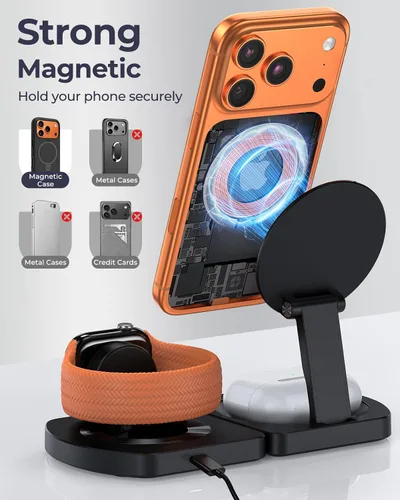 Vista 4 de Cargador inalámbrico para iPhone, estación de carga magnética 3 en 1