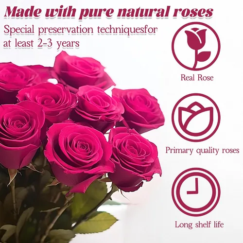 Vista 2 de Flores Eternamente Frescas para Entrega Prime - 9 piezas de Rosas Frescas Preservadas, Rosas Genuinas que Duran Años, para Regalos de Cumpleaños