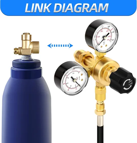 Vista 4 de MEANLIN MEASURE Reguladores de CO2 de argón, reguladores de soldadura de gas, CGA580, montaje con soldadura Miller Lincoln Mig Tig con manguera