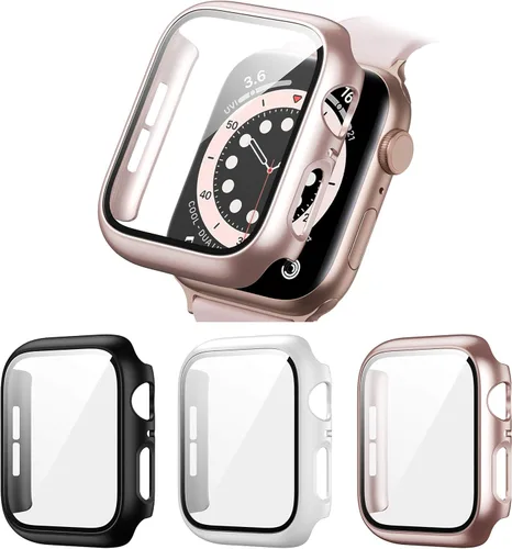 Vista 16 de Paquete de 2 fundas rígidas de policarbonato compatibles con Apple Watch, con protector de pantalla de cristal templado sin burbujas para accesorios
