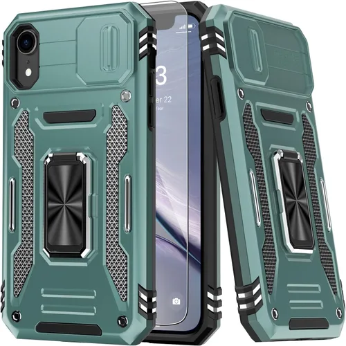 Vista 10 de MERRO Funda para iPhone 13 Pro con protector de pantalla, protección de cámara deslizante, funda resistente de grado militar con soporte magnético