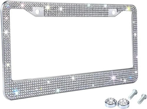 Vista 14 de Marcos de matrícula multicolor con diamantes de imitación brillantes para mujer, cubierta de matrícula de metal a prueba de óxido, accesorios