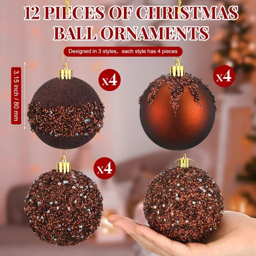 Vista 4 de Syhood 12 adornos de bolas de Navidad con purpurina y lentejuelas con diamantes de imitación, decoraciones de Navidad para colgar en árboles