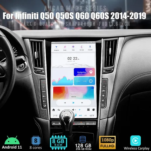 Vista 3 de Aucar Mark 6 - Unidad principal de radio de coche Android estilo T de 13.6 pulgadas para Infiniti Q50 Q50S Q60 Q60S, reproductor de video estéreo