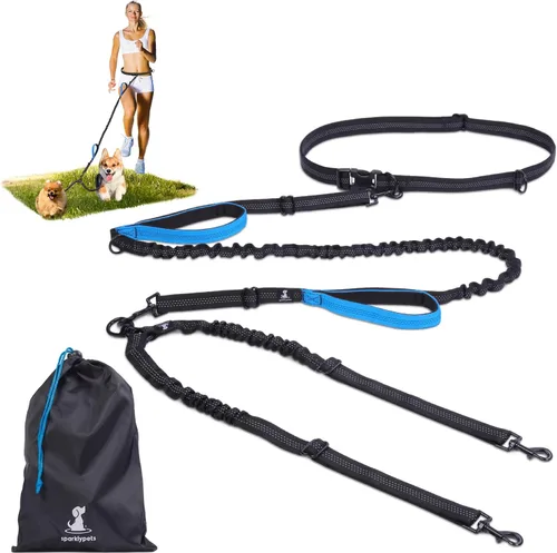 Vista 28 de SparklyPets Correa doble elástica para perro con 2 correas para perros con soporte trasero - Correa doble para perros para razas medianas y medianas