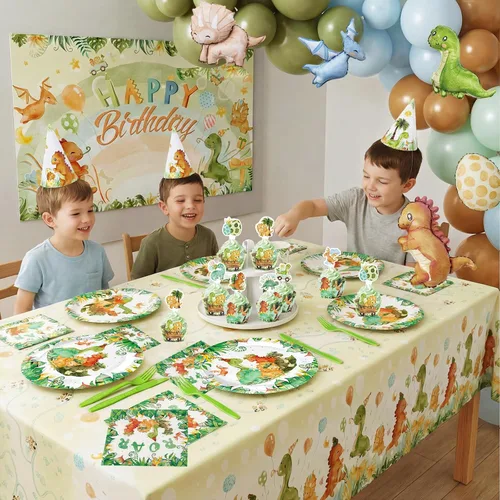 Vista 4 de Dinosaur Birthday Decorations, 199Pcs Party Supplies for 20 Guests