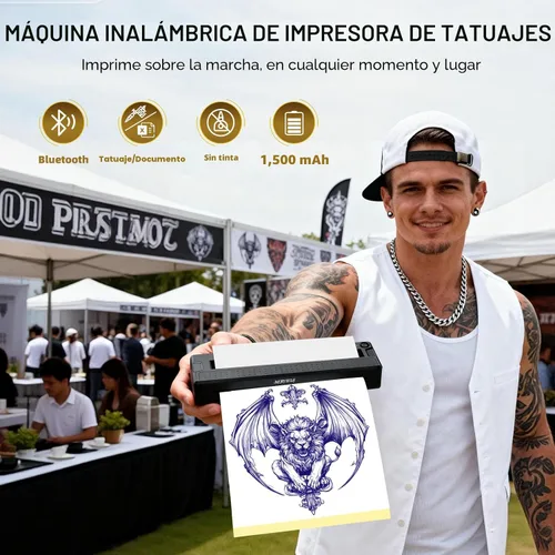 Vista 3 de 2026 Nueva plantilla de tatuaje e impresora de documentos 2 en 1, impresora térmica inalámbrica Bluetooth, transferencia rápida HD, portátil fácil