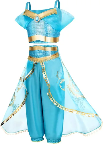 Vista 3 de Arabian Princess Costume for Girls Birthday Dress Up, Girls Halloween Costume, Trick or Trea, Theme Party, Role Play, with Small Bag, Headband