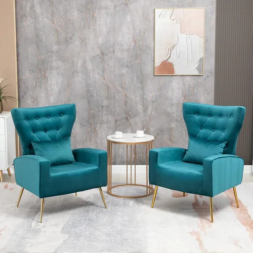 Vista 11 de ZJhome Sillas Modernas para Sala de Estar de Terciopelo Silla de Acento Sillón con Almohada Lumbar, Sillas de Dormitorio de Respaldo Alto Silla