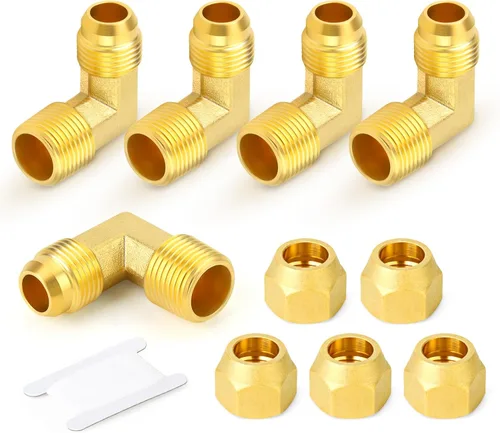 Vista 18 de GASHER Adaptador de codo de montaje de tubo de latón de 1/2 pulgada flare x 1/2 pulgada NPT macho Pipe
