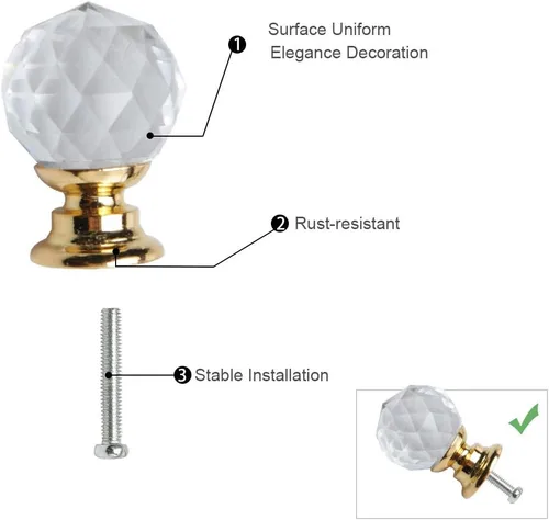 Vista 8 de uxcell 10 pomos de cristal de 0.787 in de diámetro, base de aleación de aluminio, perilla de forma redonda, manija de cajón para muebles, puerta