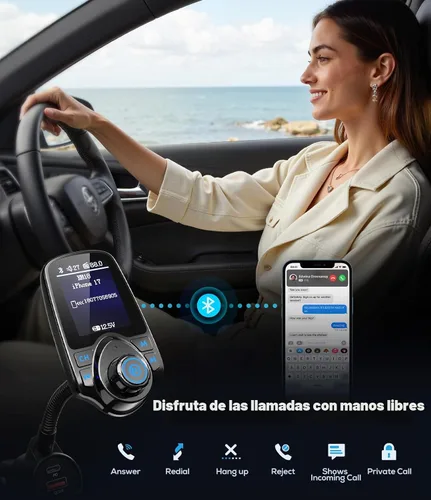 Vista 5 de Nulaxy [Versión mejorada 2026 KM18] Adaptador de coche 48 W Bluetooth 5.4 con pantalla a color de 1.8", Transmisor de radio FM inalámbrico con 2