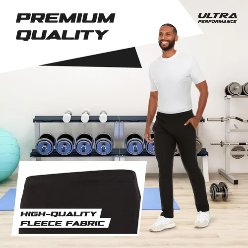 Vista 4 de Ultra Performance 3 Pack Mens Fleece Wide Leg Sweatpants with Pockets, Open Bottom Workout Sweatpants for Men