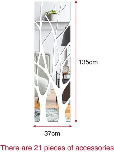 Vista 3 de Adhesivos de pared de espejo acrílico 3D, ramas de árbol, calcomanías de espejo acrílicas extraíbles autoadhesivas para pared, calcomanías