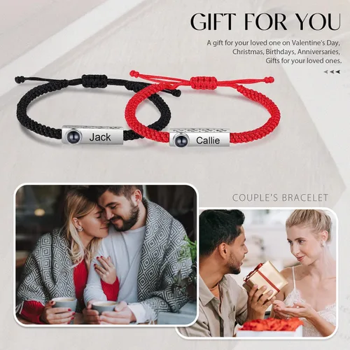 Vista 7 de Pulseras personalizadas con imagen en el interior, pulseras a juego personalizadas para parejas, pulseras de proyección de fotos, regalos de San