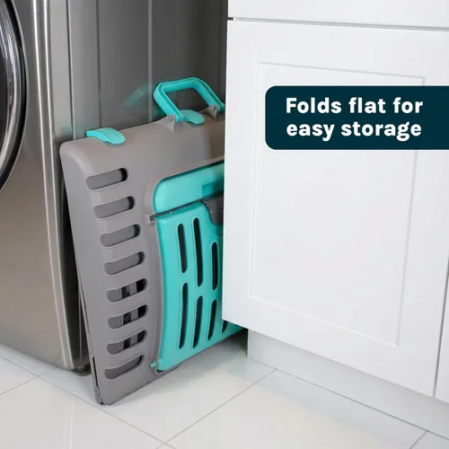 Vista 10 de SPORT PET Designs - Transportador plegable de viaje para gatos - Colección de transportador plegable de plástico con puerta frontal, cama