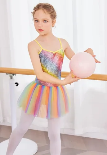 Vista 4 de Zaclotre Leotardo de lentejuelas para niñas pequeñas, leotardos de ballet con correa brillante, vestido tutú, traje de bailarina, disfraz de baile