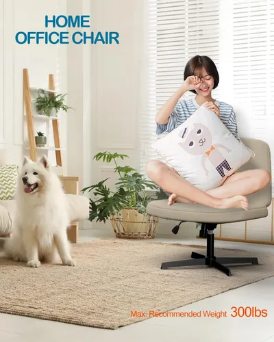 Vista 7 de VIRRMO Silla cruzada sin brazos, cómoda silla de oficina, silla de escritorio, silla de computadora, silla de tocador para dormitorio, sala de Marfil