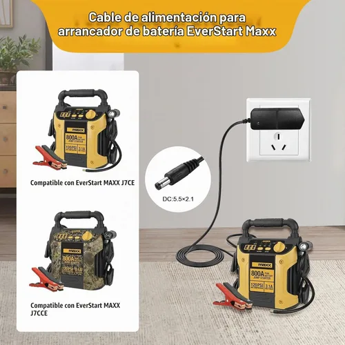 Vista 5 de Cargador de 12V CA/CC Cable de alimentación para EverStart Maxx Jump Starter cargador de batería compatible con AVAPOW Ever Start Max J7CCE J7CE