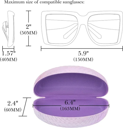 Vista 3 de Linkidea Funda de lentes de sol de gran tamaño, funda de montura grande para lentes de sol, bolsa de viaje compatible con Rayban Square ShapeAviator