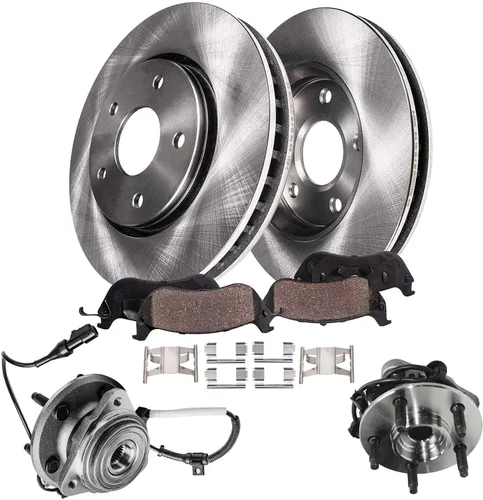 Vista 17 de Detroit Axle - Juego de 6 piezas de rotores de disco de freno delantero + pastillas de freno cerámicas de repuesto para Land Rover LR3 Range Rover